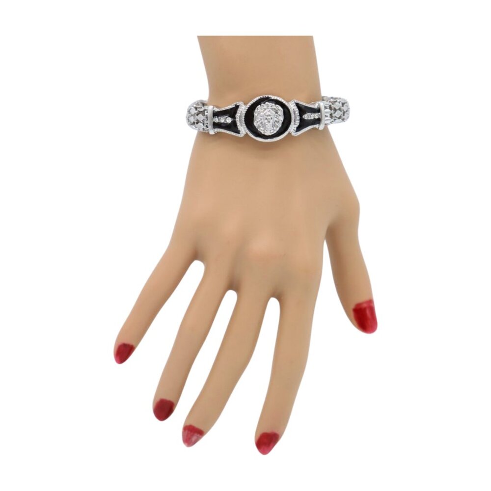 Women Fashion Wrist Bracelet Silver Metal Chain Lion Head Shiny Charm Jewelry